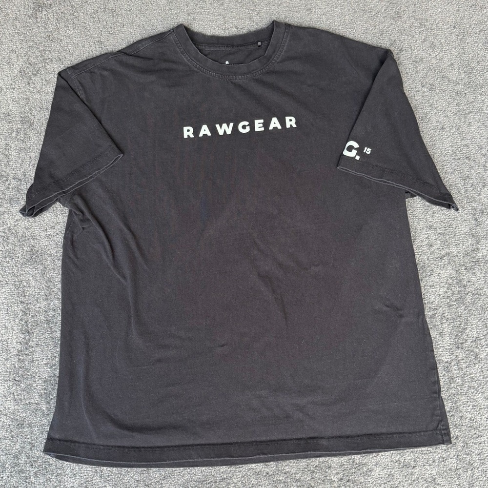 Rawgear Mens Graphic T-Shirt Black Short Sleeve Cotton Gym Streetwear Large